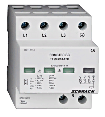 Разрядник защиты от перенапряжения COMBTEC IS211211-A + вспомогательный контакт Разрядник защиты от перенапряжения COMBTEC IS211211-A + вспомогательный контакт